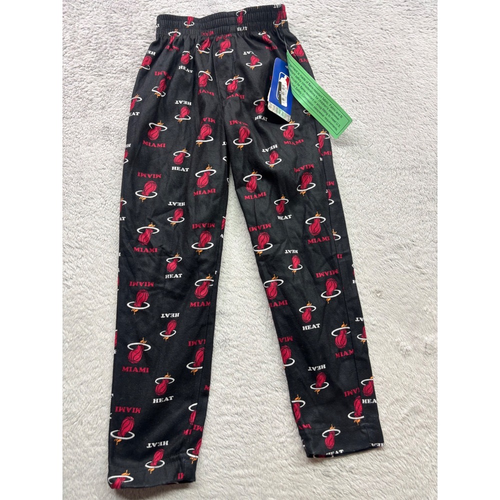 NBA Miami Heat Boys Pajama Pants Black Red Logo Print Size XS 4/5 NWT